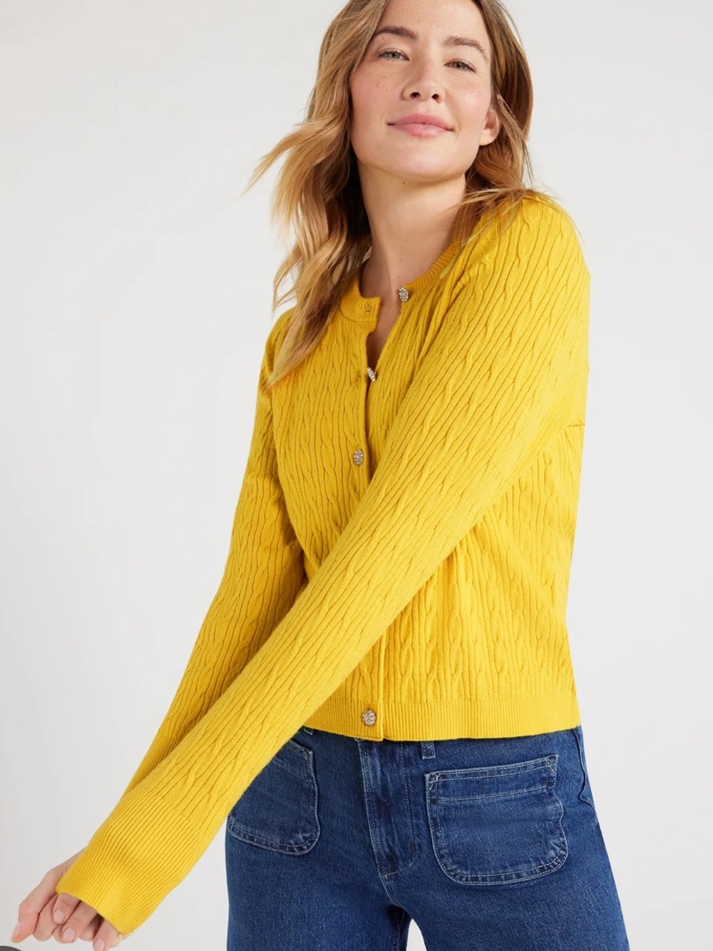 NWT Yellow Cable-Knit Cardigan